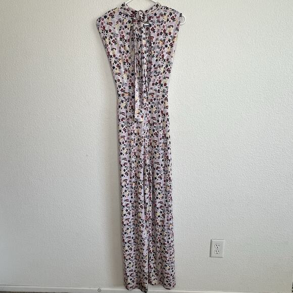 Free People Vibe Check Jumpsuit Floral Wide Leg Small Tie Waist Boho Retro C25 - Picture 12 of 16